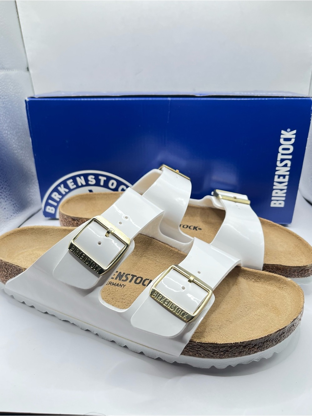 Birkenstock EU40 Arizona New Narrow Fit Patton Gloss White Sandal